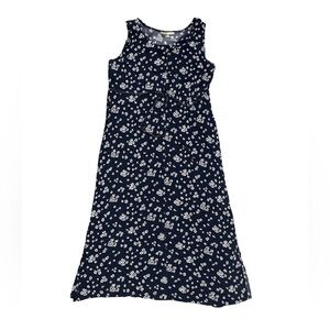 Caroline Welsh Vintage Navy Blue Floral Sleeveless Dress – 90s Cottagecore Style